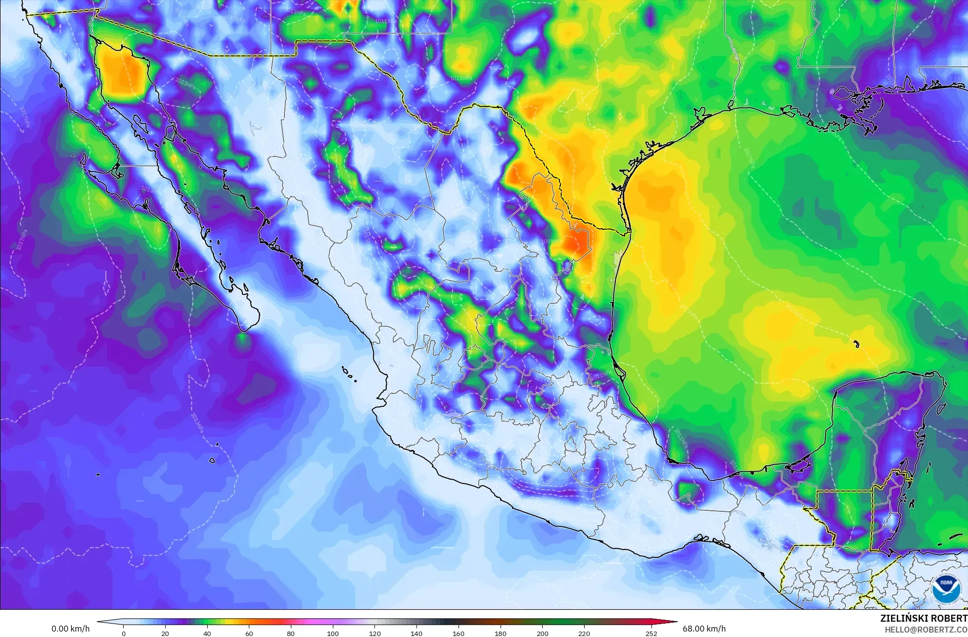 GFS モデル - メキシコ, 突風（最大）
