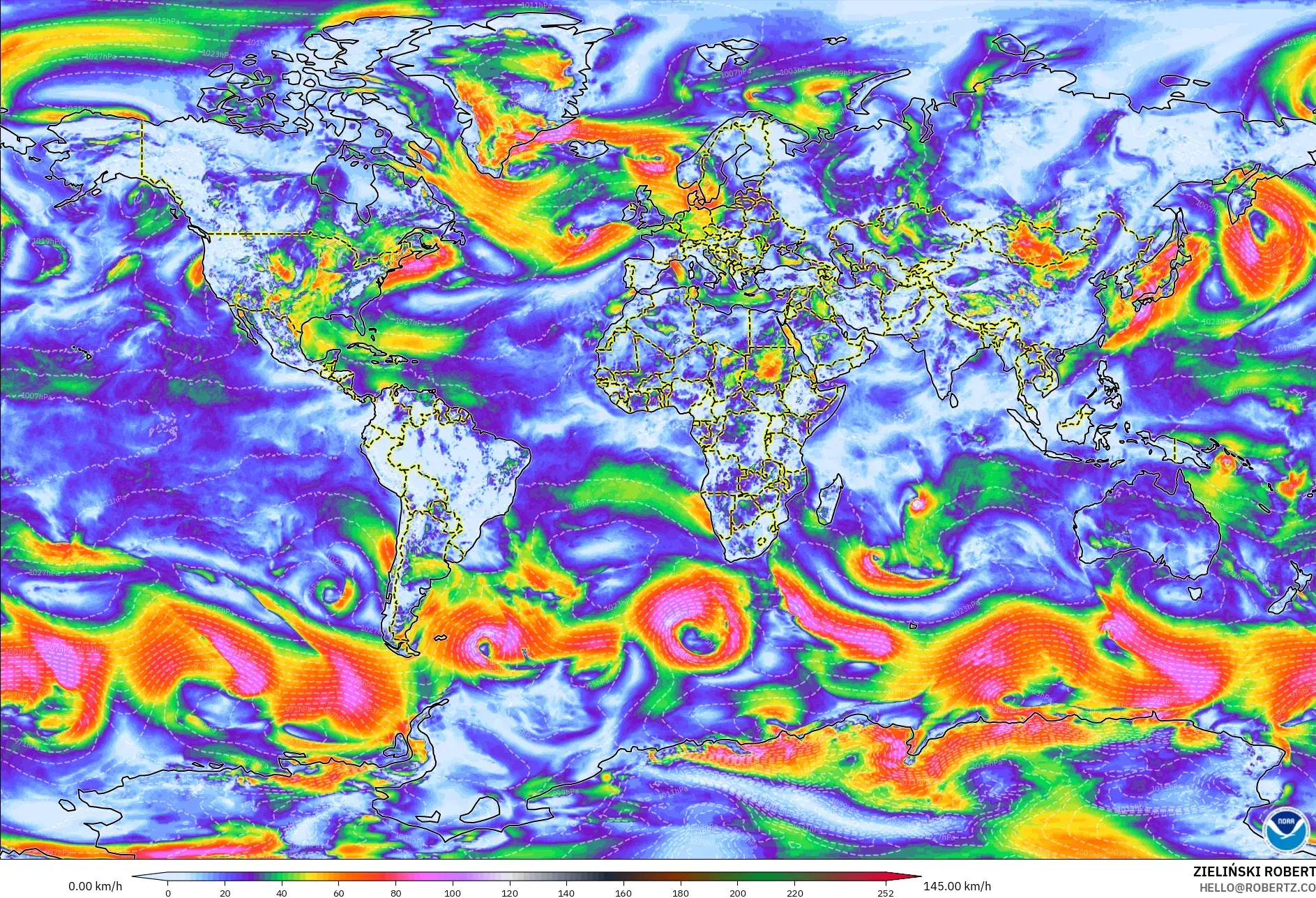 GFS モデル - 世界, 突風
