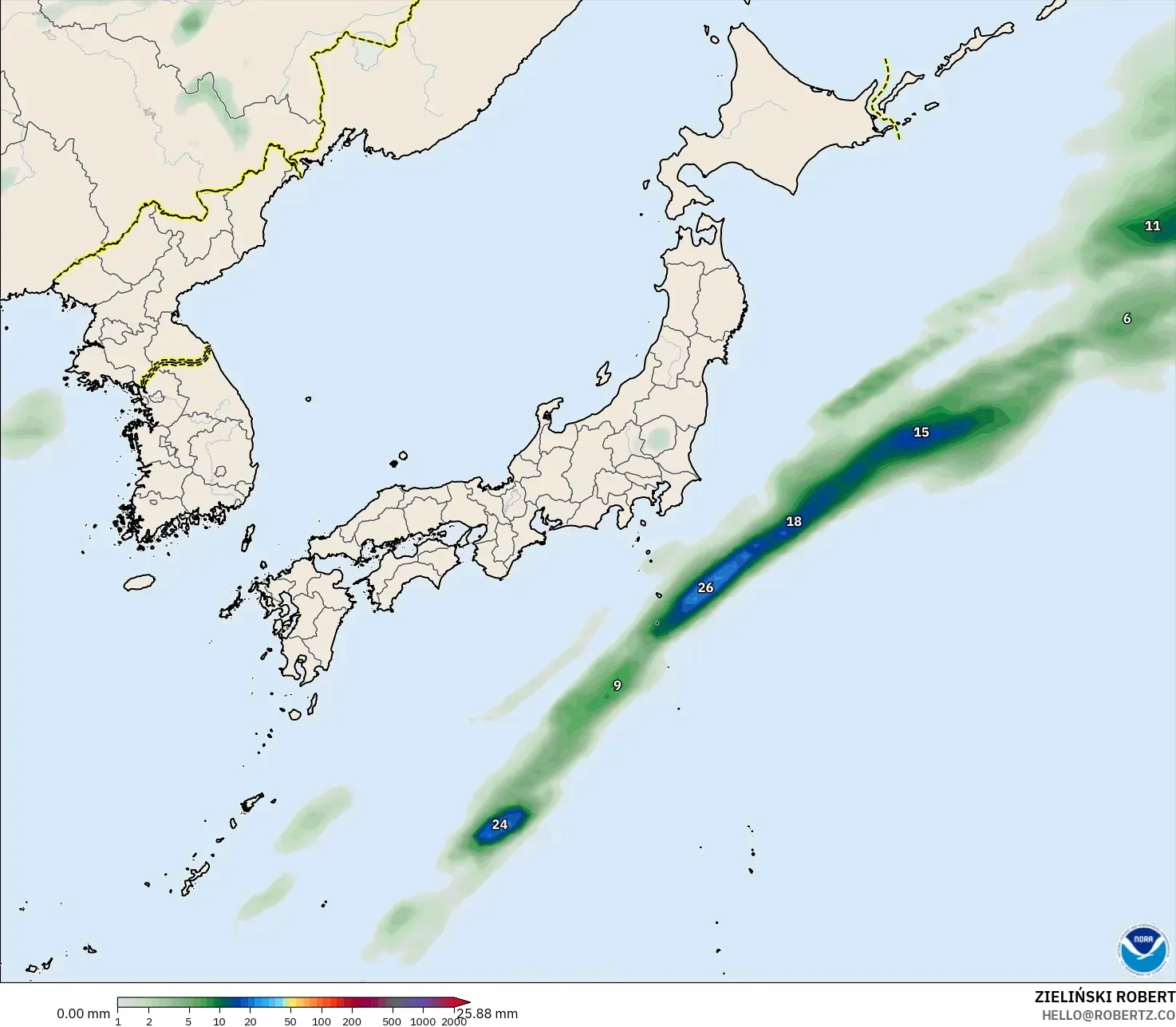 GFS モデル - 日本, 降水量の合計