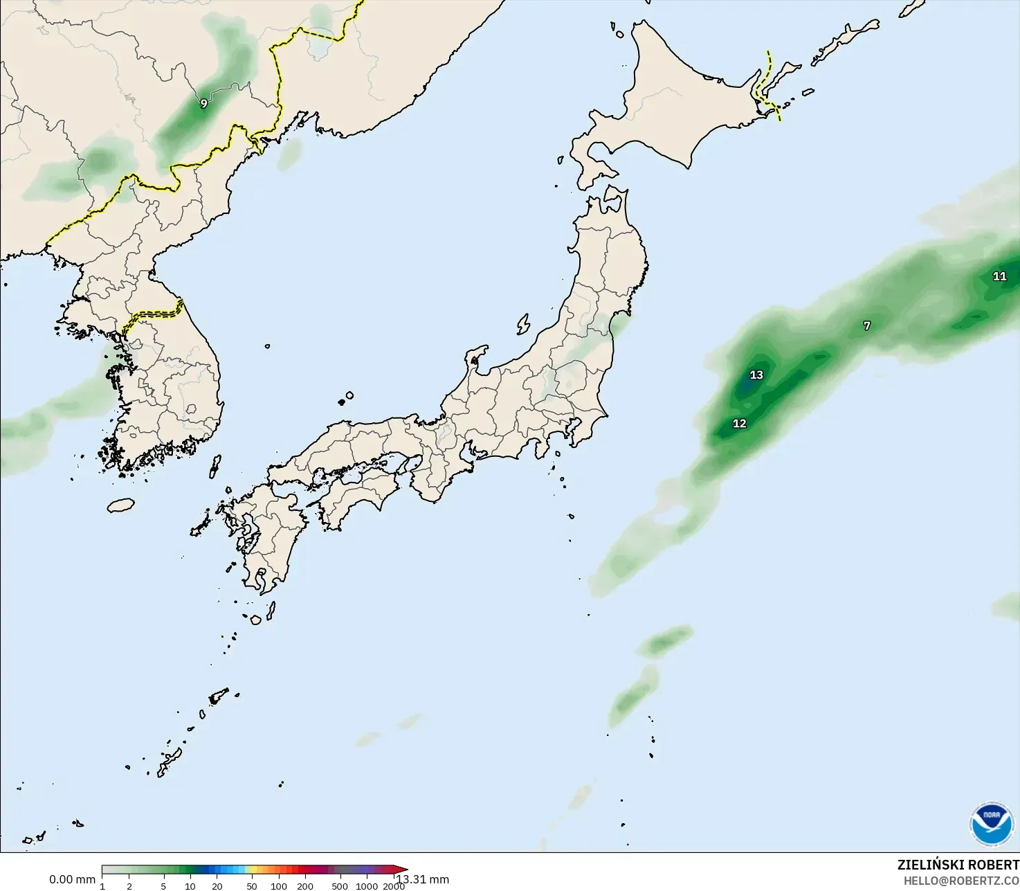 GFS モデル - 日本, 降水量の合計