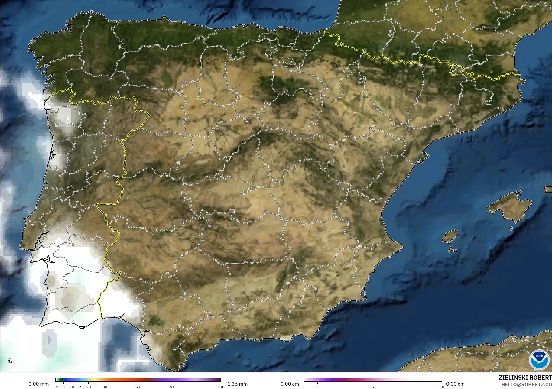 GFS モデル - スペイン, 降水量、雲、気圧