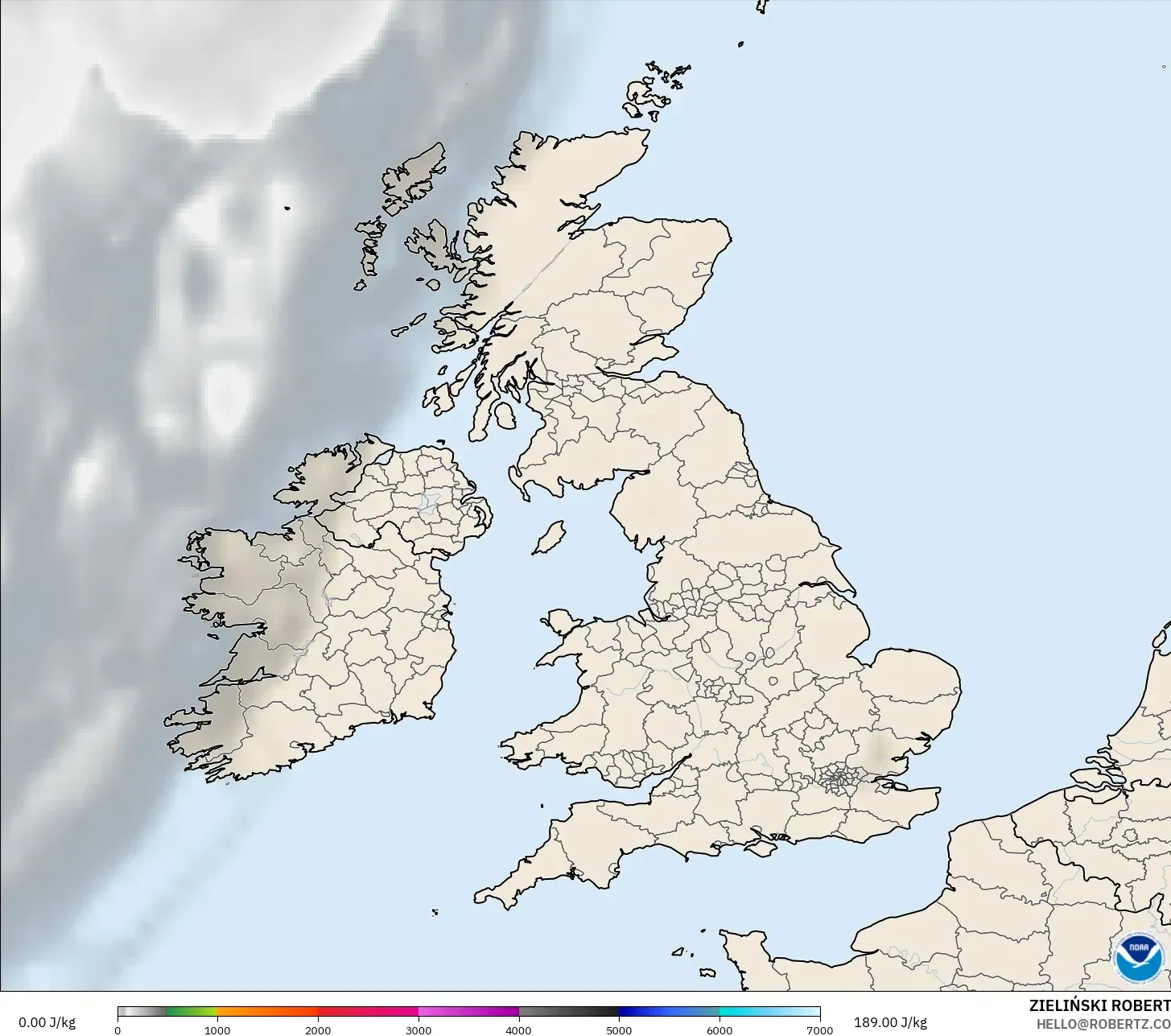 GFS モデル - イギリス, CAPE