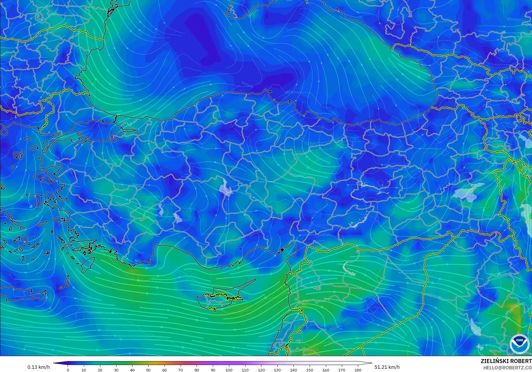 GFS モデル - トルコ, 風速（10m）
