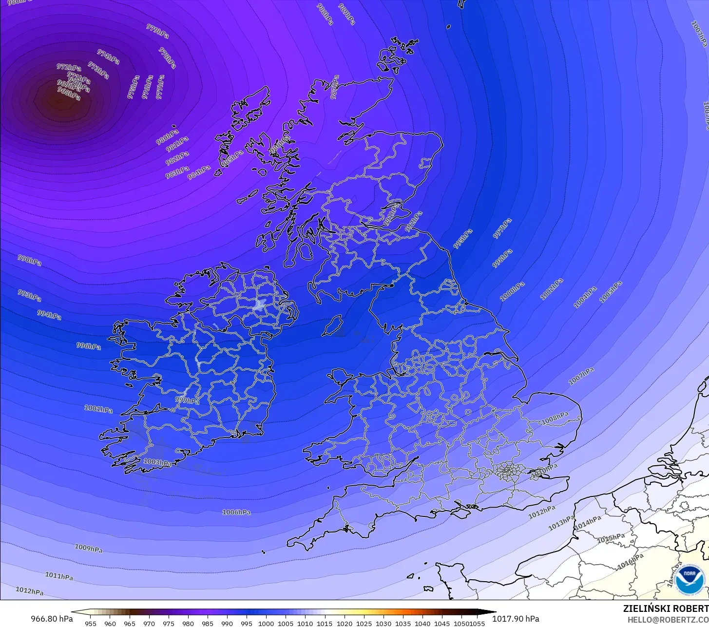 GFS モデル - イギリス, 気圧