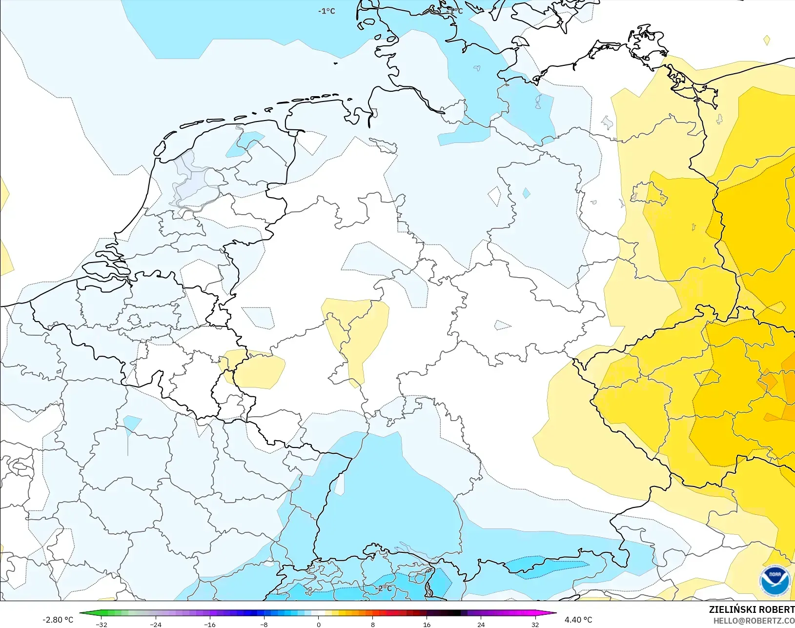 GFS モデル - ドイツ, 気温異常（850hPa）