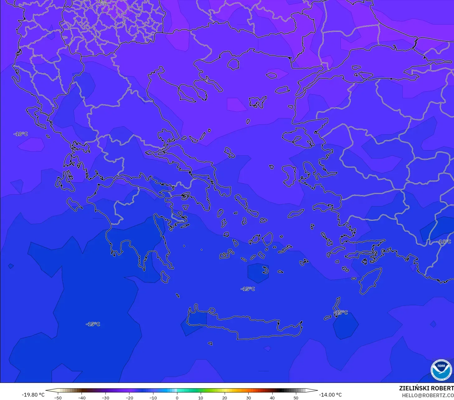 GFS モデル - ギリシャ, 気温（500hPa）