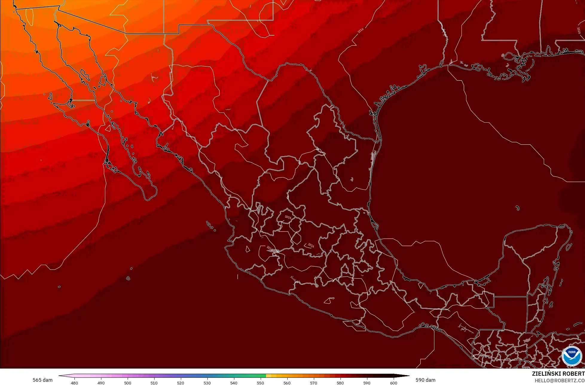 GFS モデル - メキシコ, 500hPaのジオポテンシャル高度