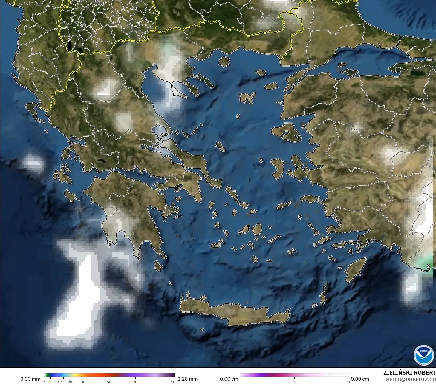 GFS モデル - ギリシャ, 降水量、雲、気圧