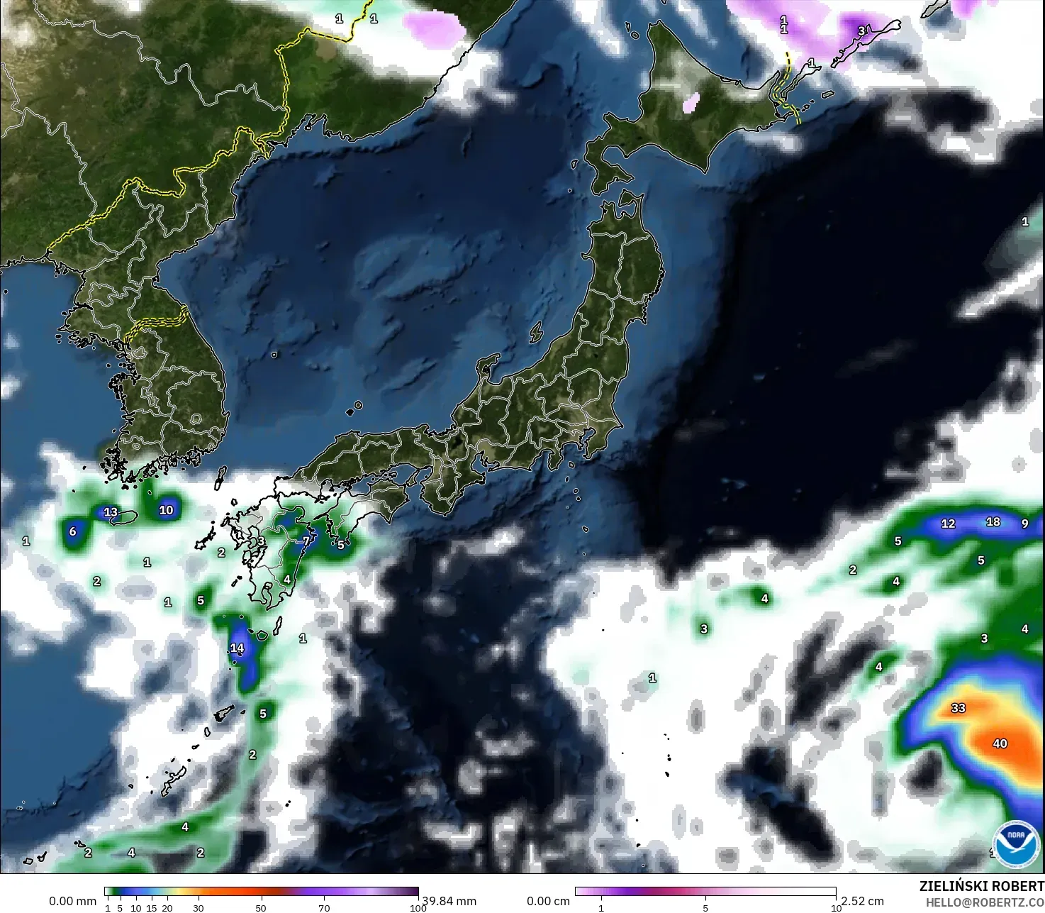 GFS モデル - 日本, 降水量、雲、気圧