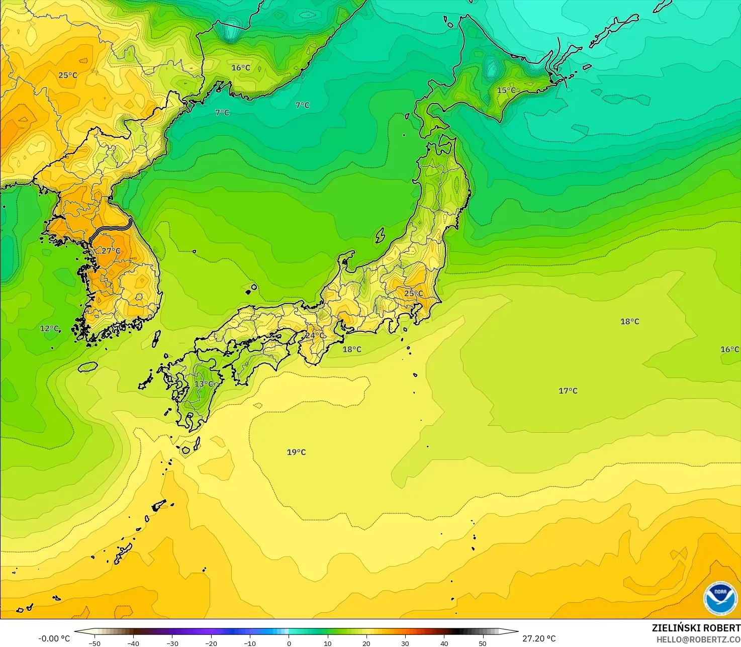 GFS モデル - 日本, 気温（2m）
