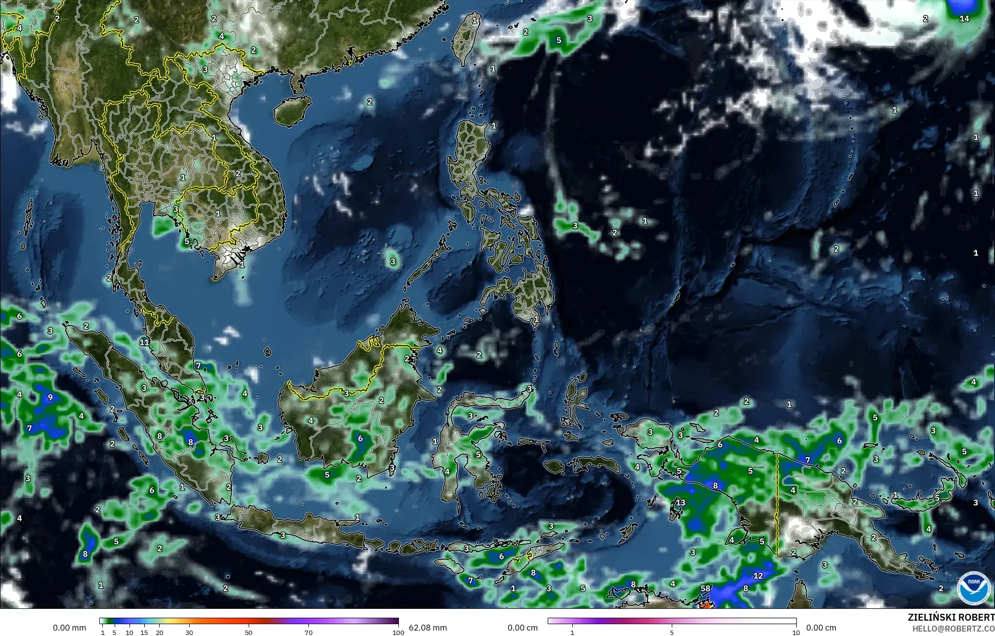GFS モデル - 東南アジア, 降水量、雲、気圧