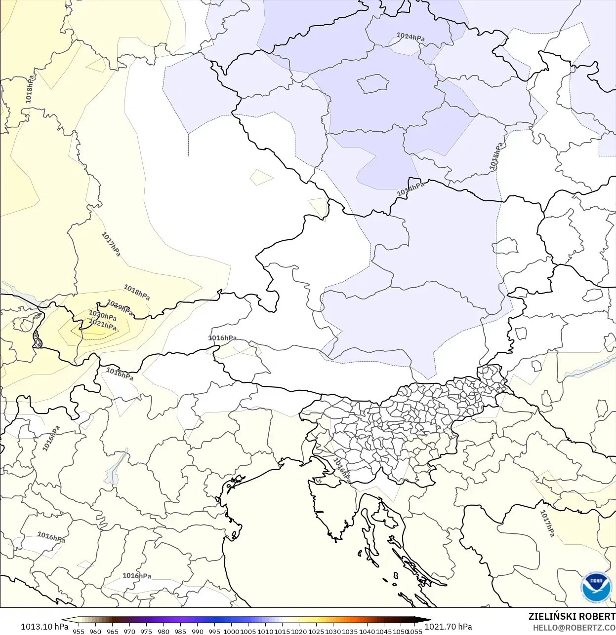 GFS モデル - オーストリア, 気圧