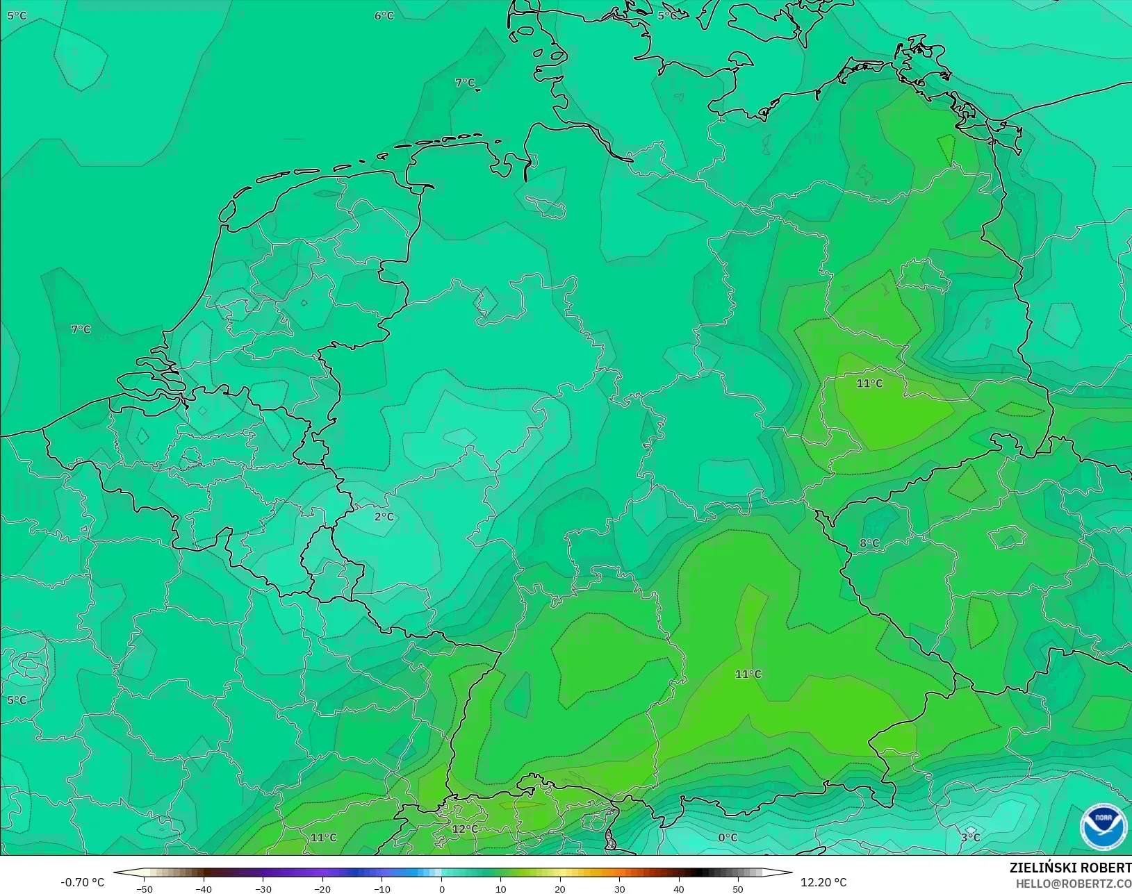 GFS モデル - ドイツ, 露点温度（2m）