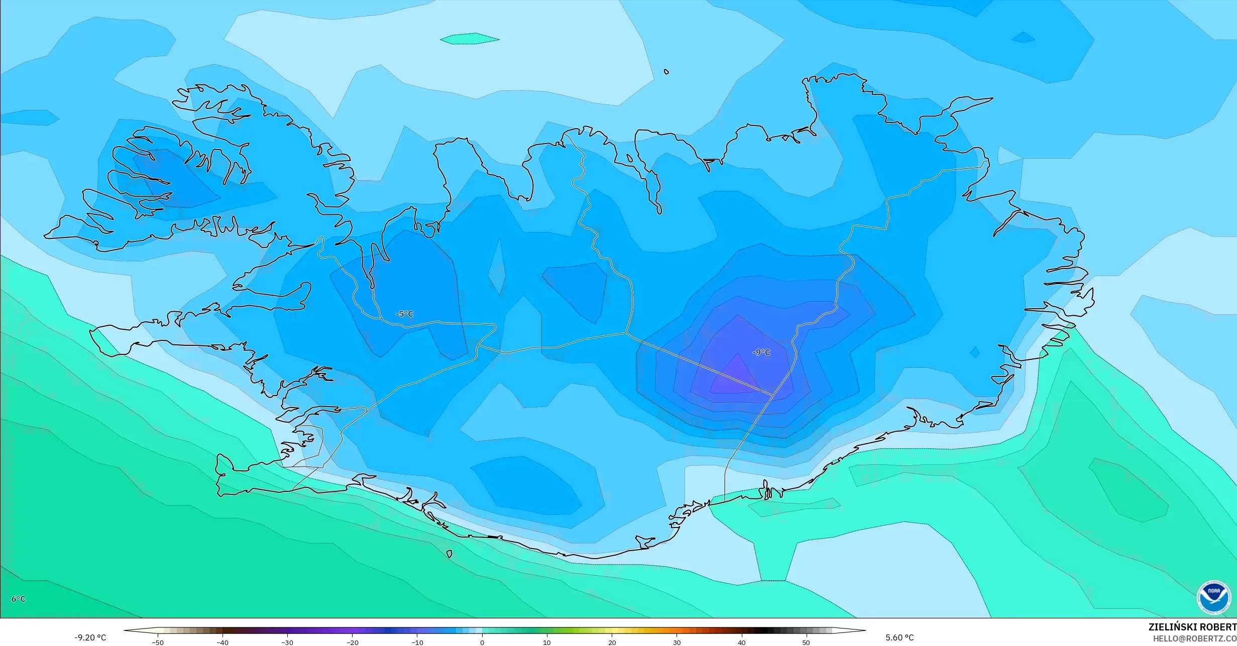 GFS モデル - アイスランド, 露点温度（2m）