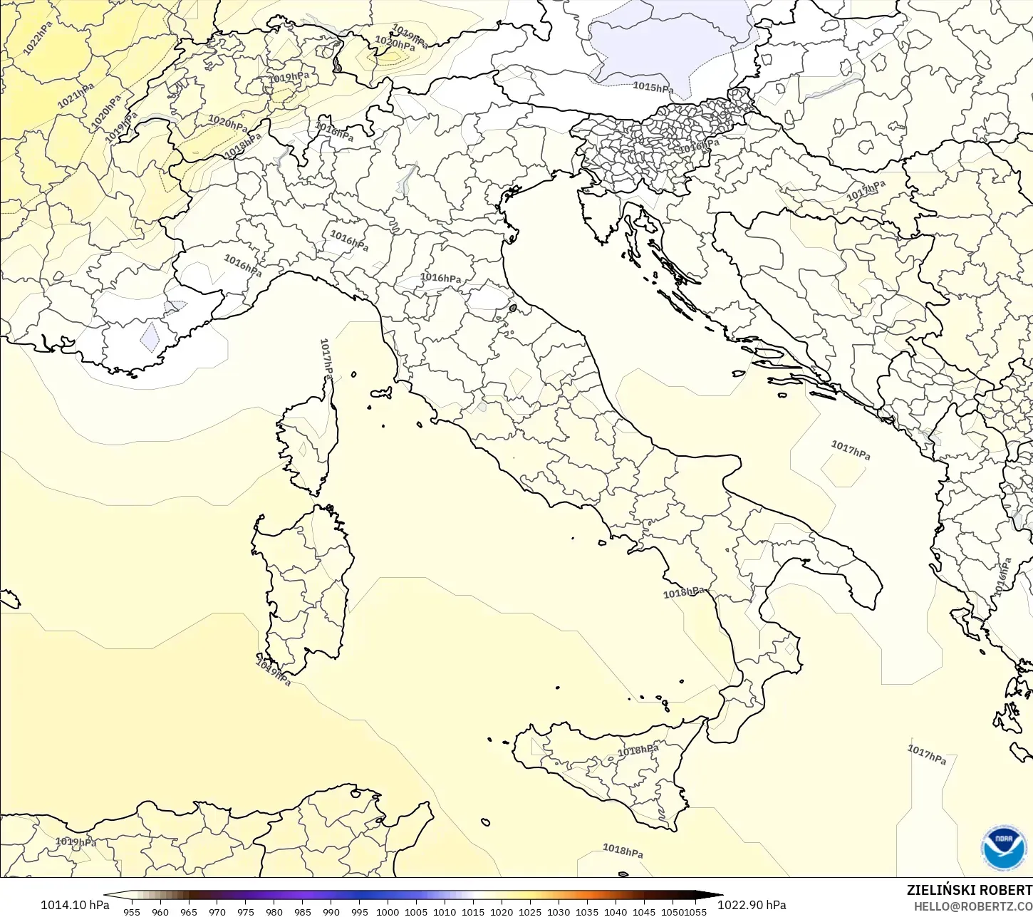 GFS モデル - イタリア, 気圧