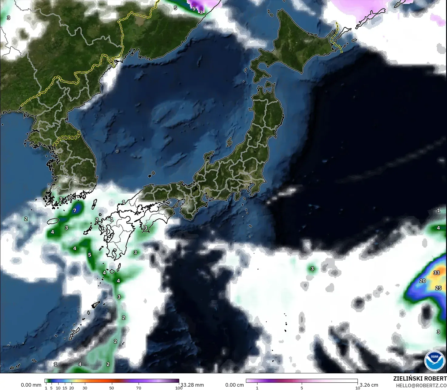 GFS モデル - 日本, 降水量、雲、気圧