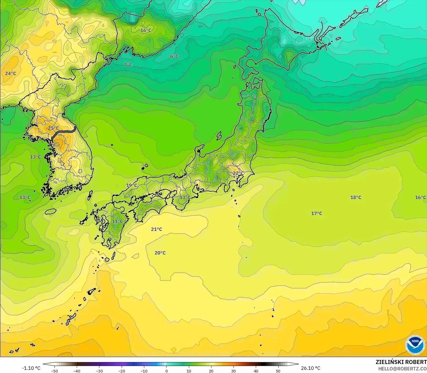 GFS モデル - 日本, 気温（2m）