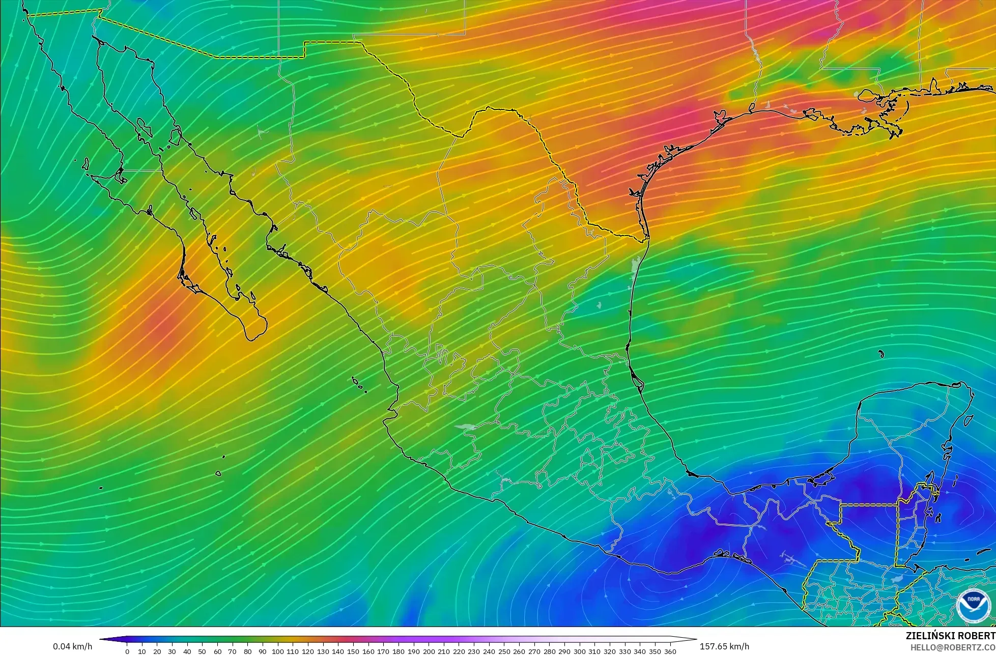 GFS モデル - メキシコ, 風速（300hPa）