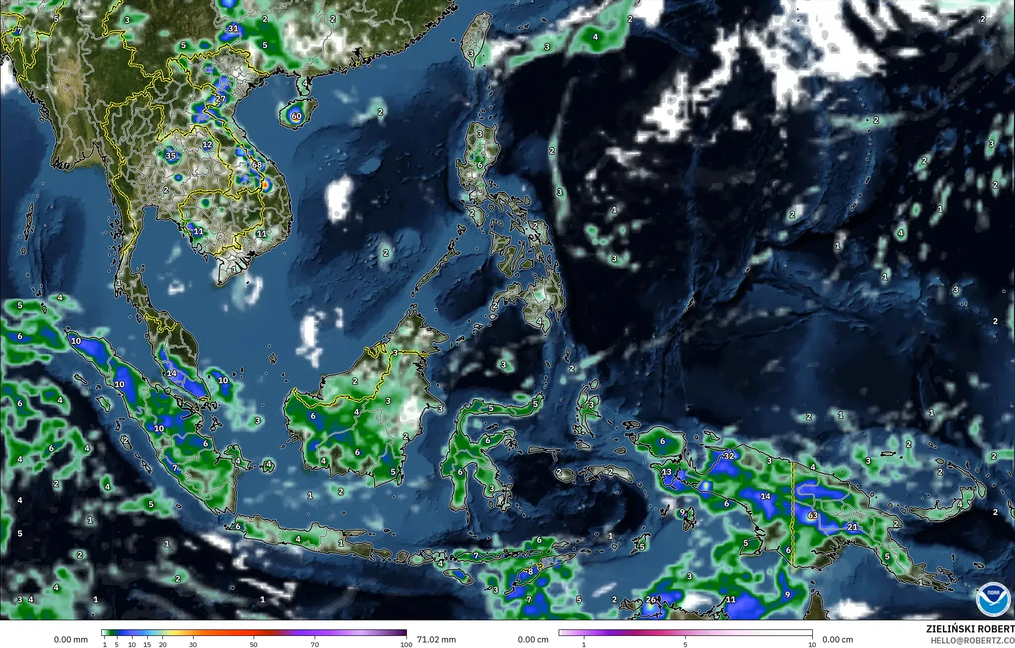 GFS モデル - 東南アジア, 降水量、雲、気圧
