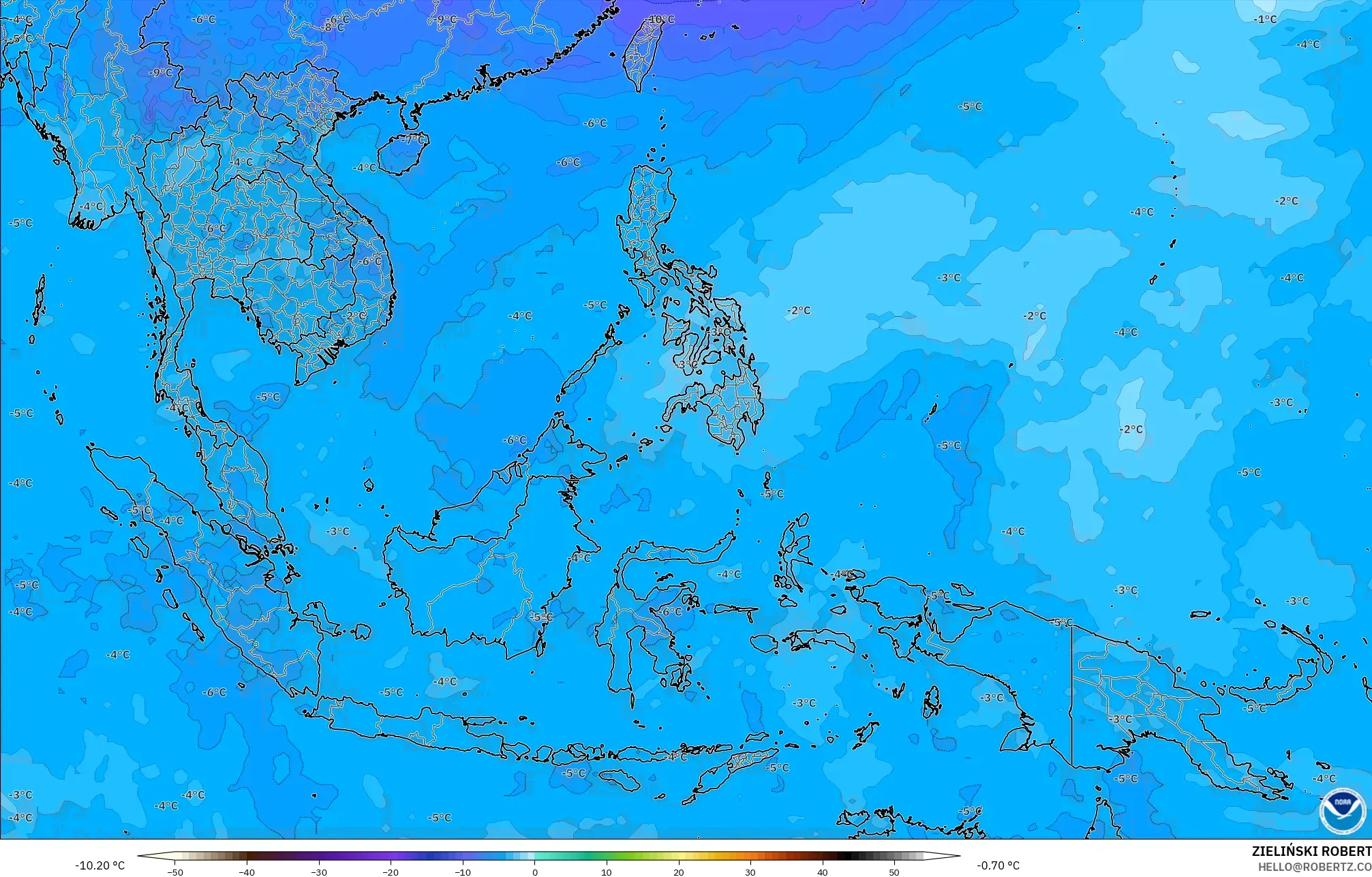 GFS モデル - 東南アジア, 気温（500hPa）