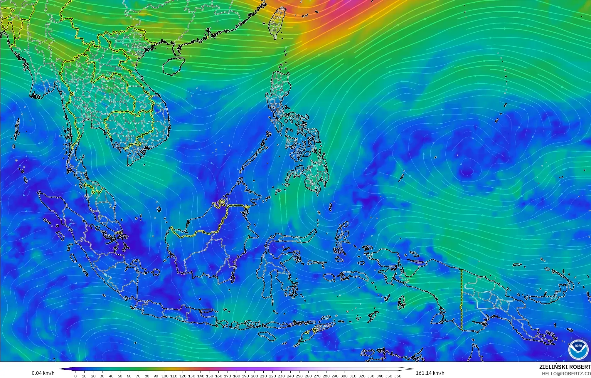 GFS モデル - 東南アジア, 風速（300hPa）