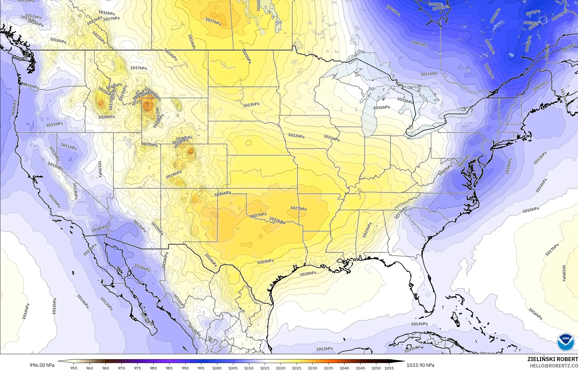 GFS モデル - アメリカ合衆国, 気圧