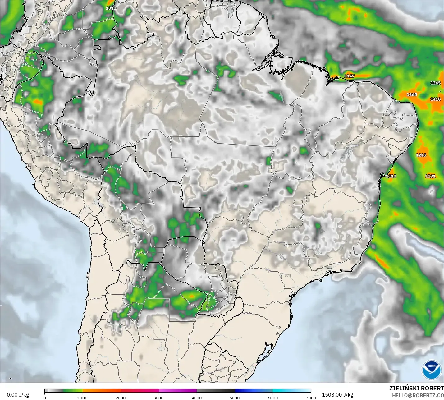 GFS モデル - ブラジル, CAPE