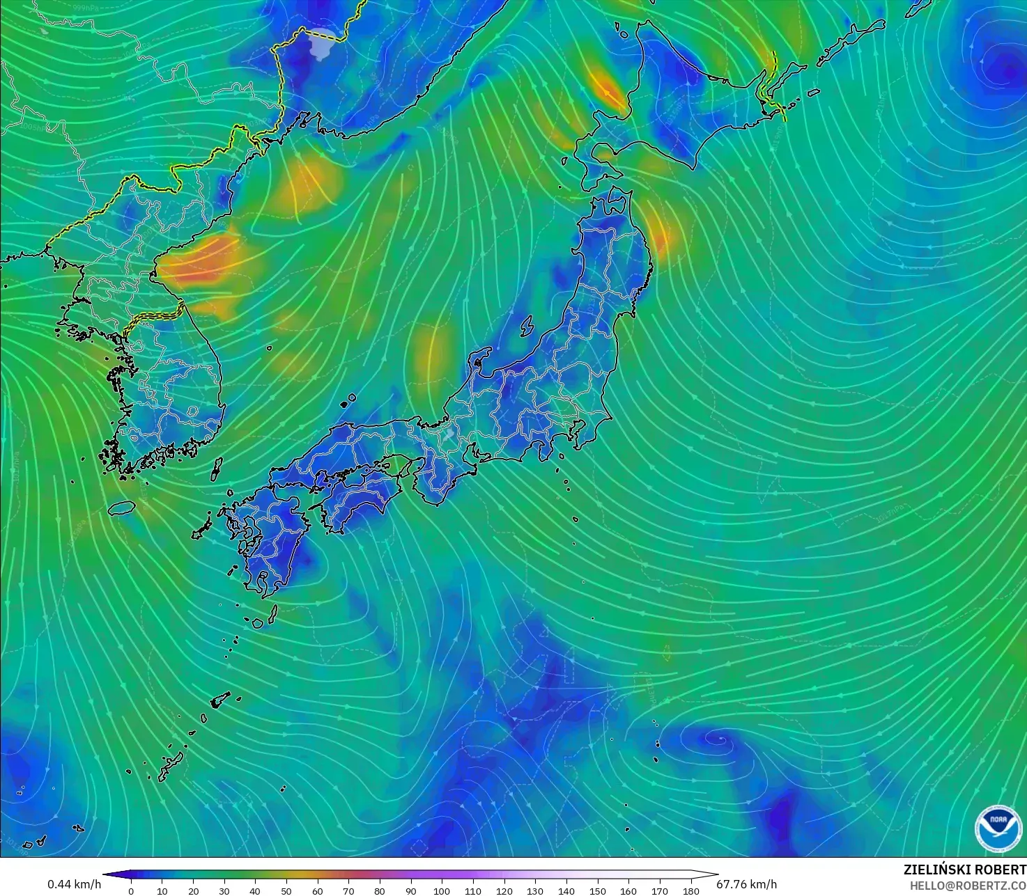 GFS モデル - 日本, 風速（10m）