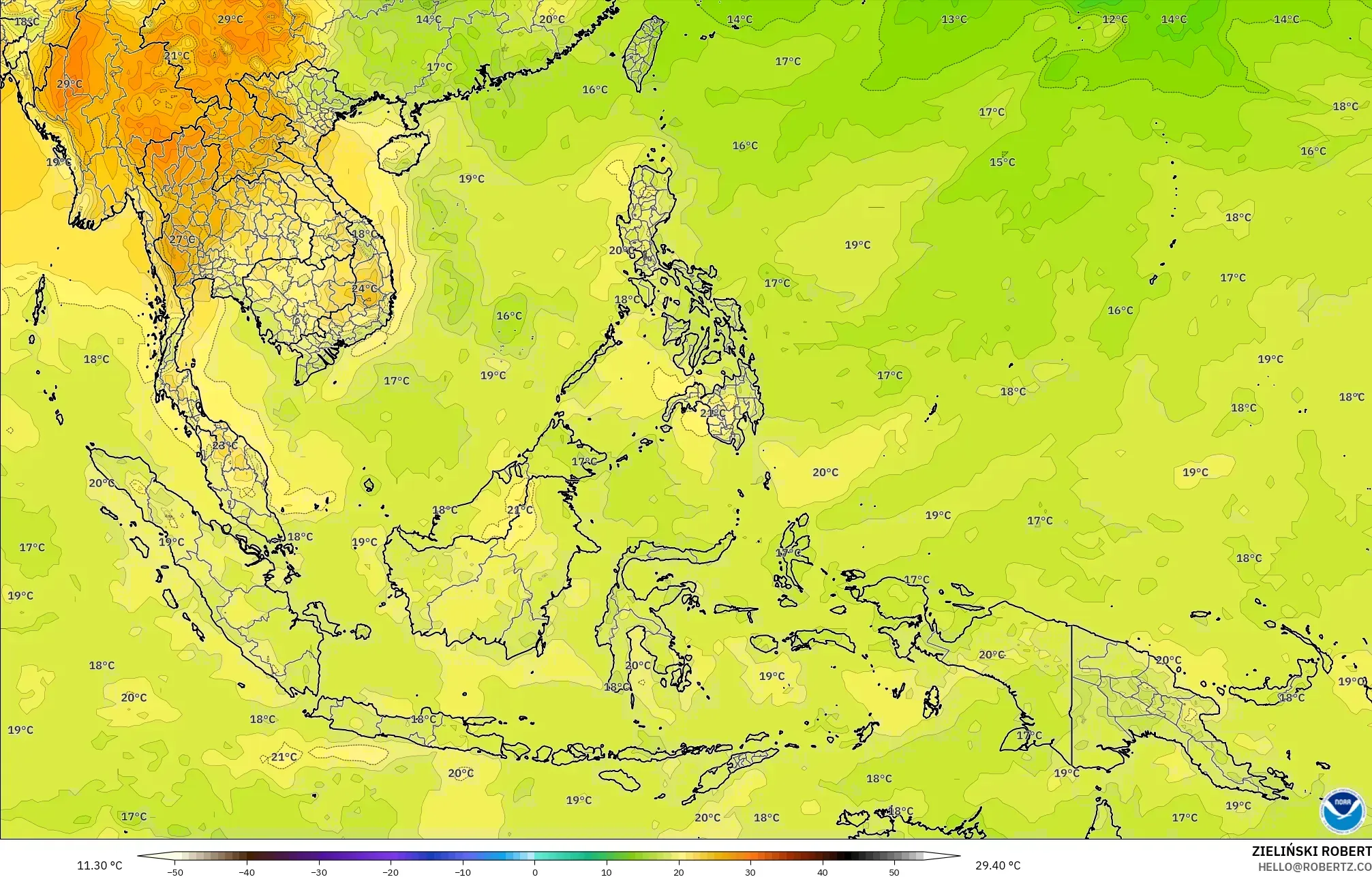 GFS モデル - 東南アジア, 気温（850hPa）