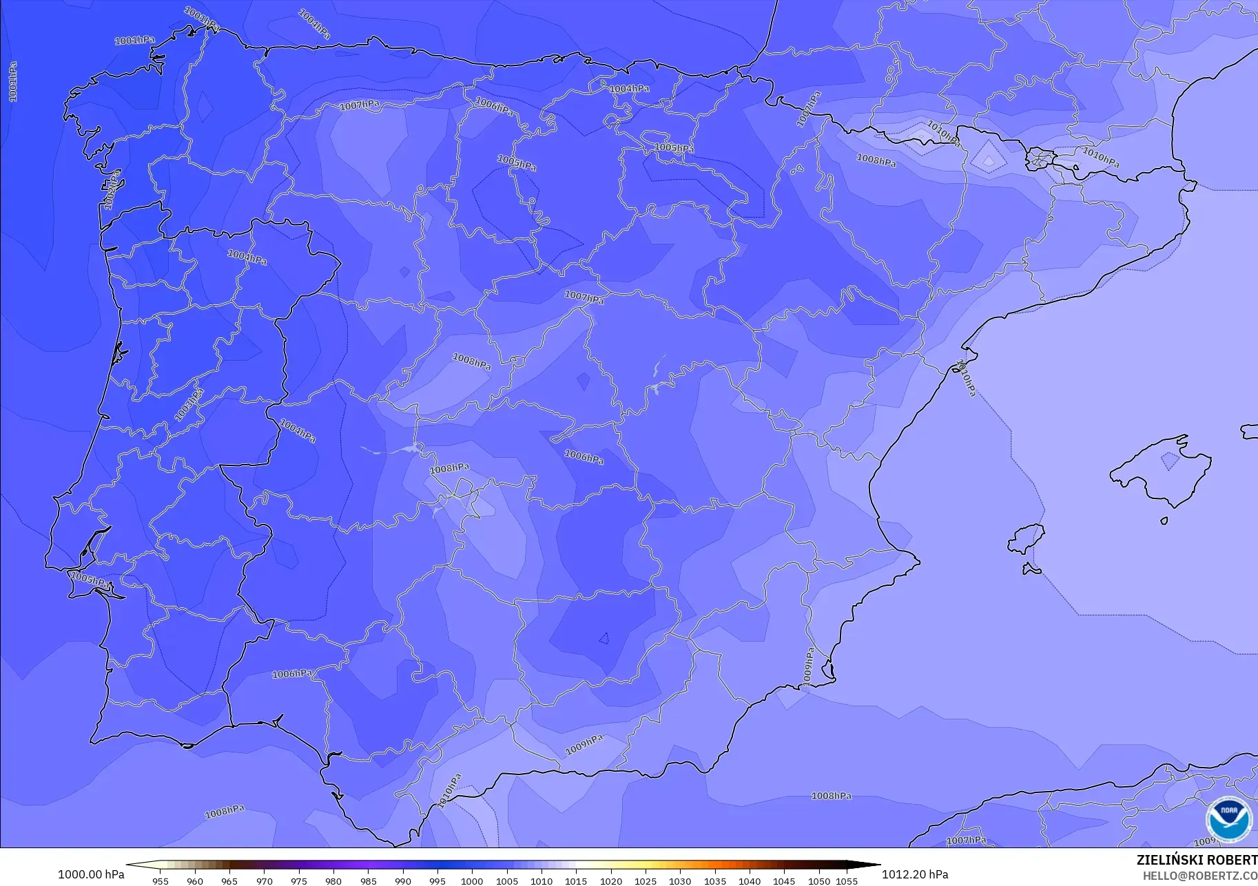 GFS モデル - スペイン, 気圧