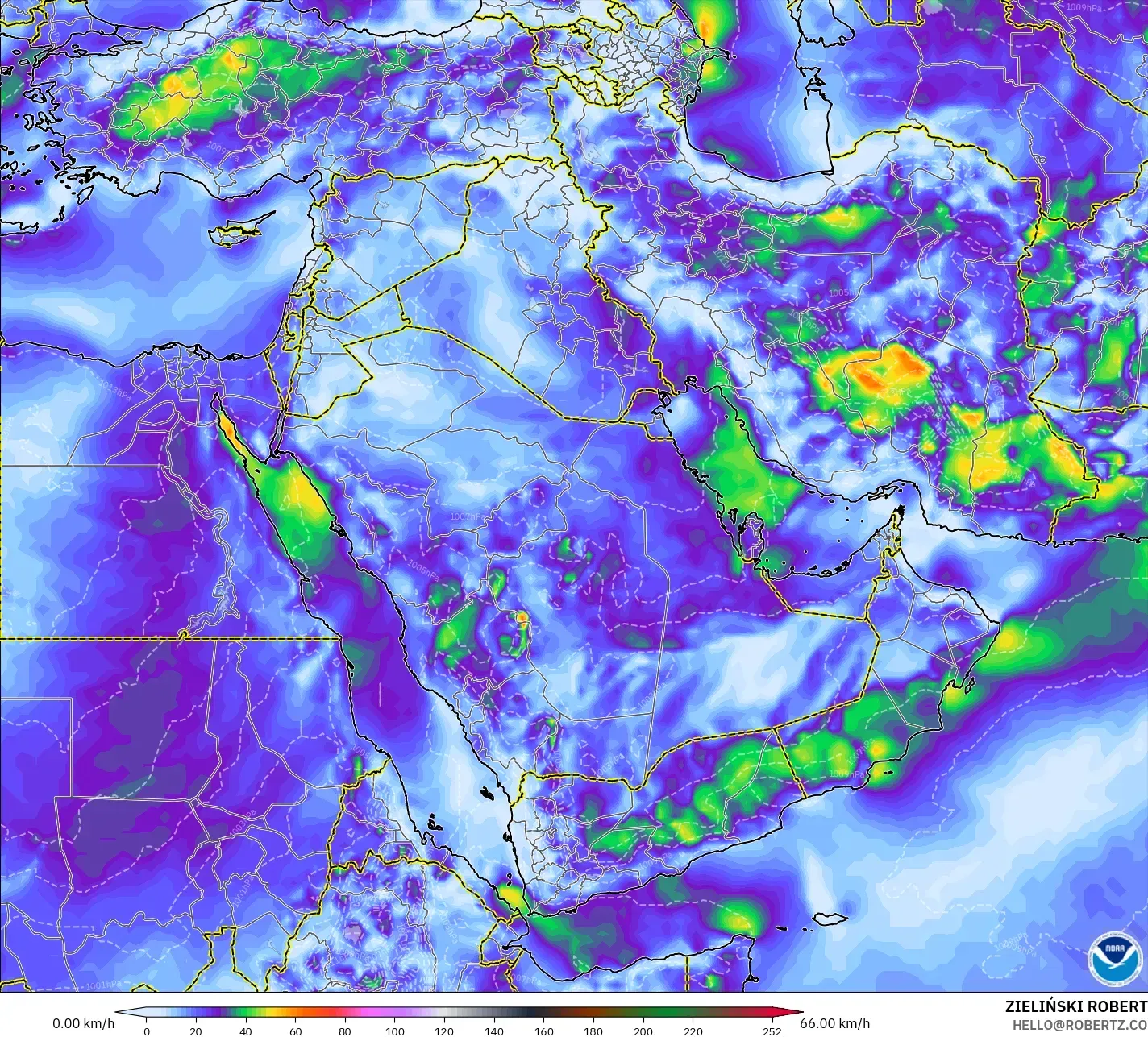 GFS モデル - 中東, 突風