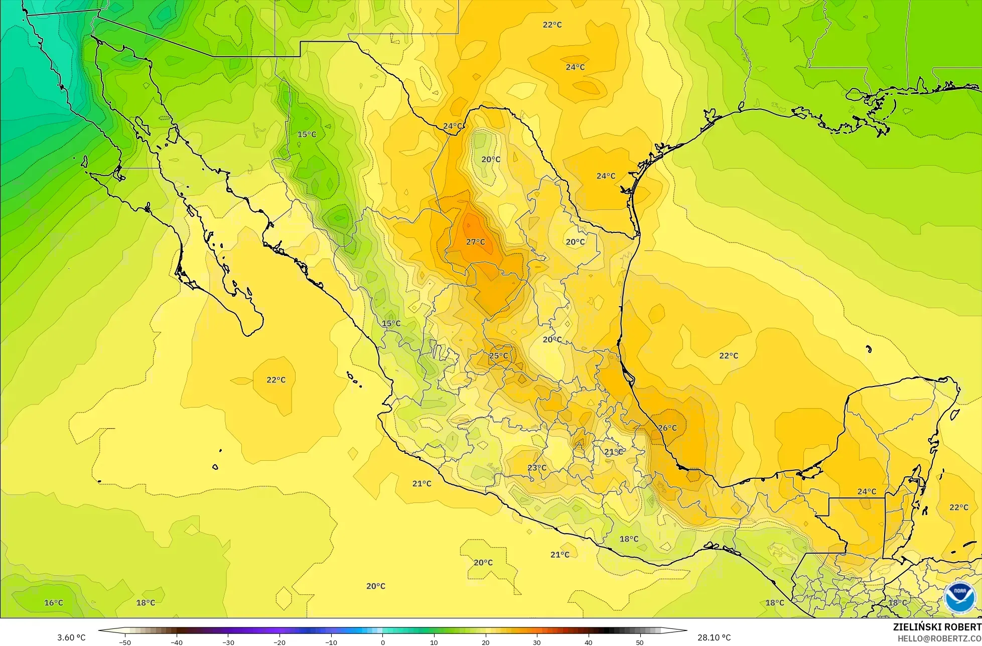 GFS モデル - メキシコ, 気温（850hPa）