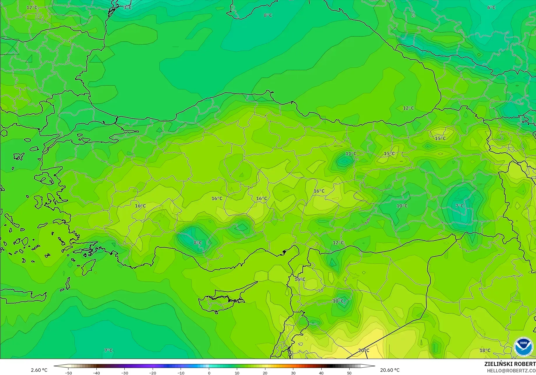 GFS モデル - トルコ, 気温（850hPa）