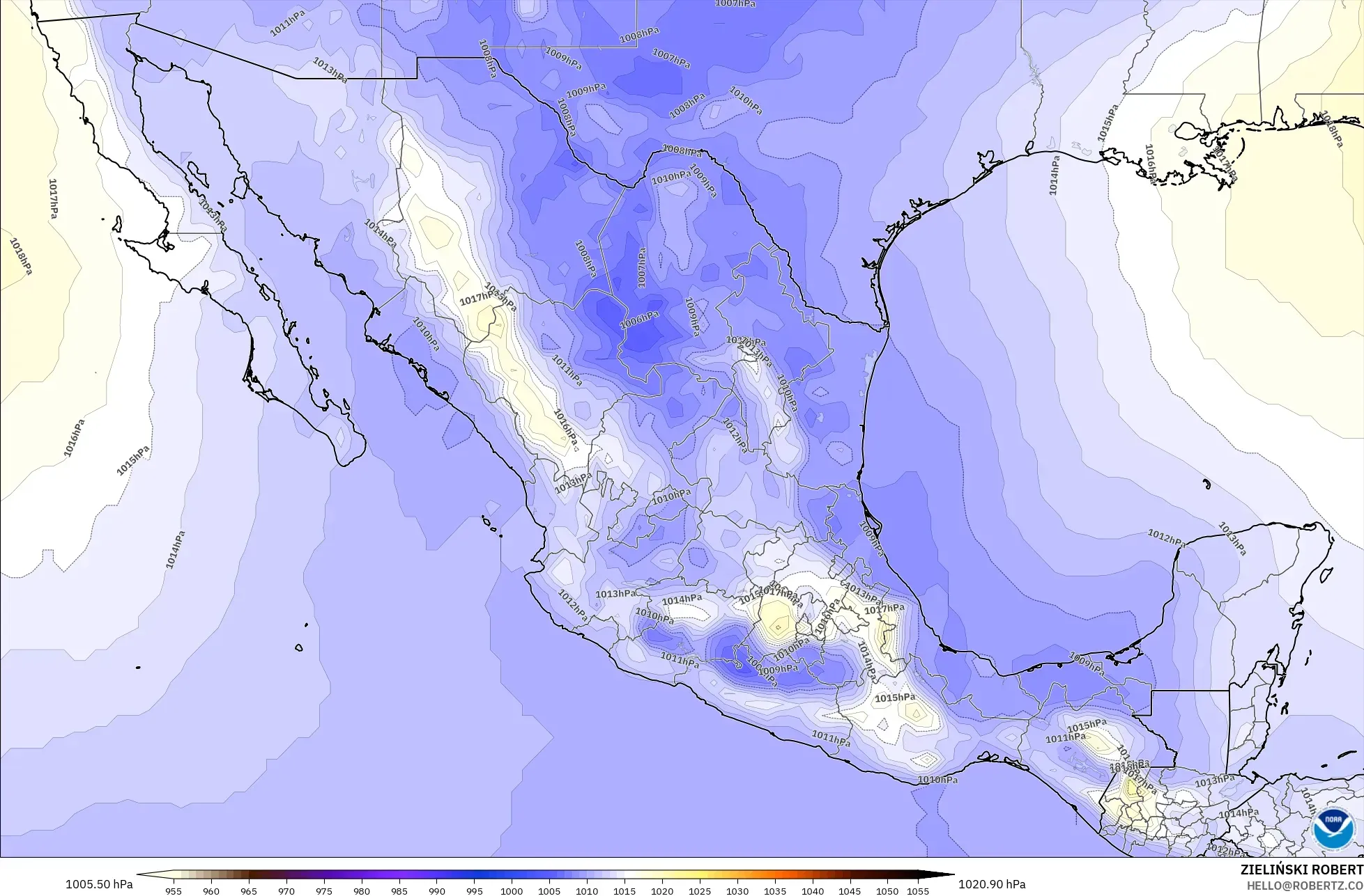 GFS モデル - メキシコ, 気圧