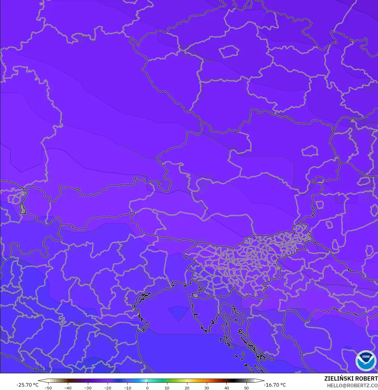 GFS モデル - オーストリア, 気温（500hPa）