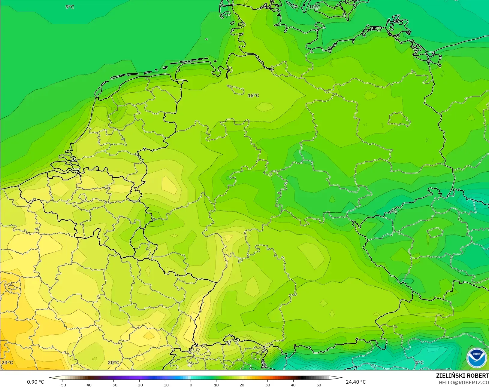 GFS モデル - ドイツ, 気温（2m）