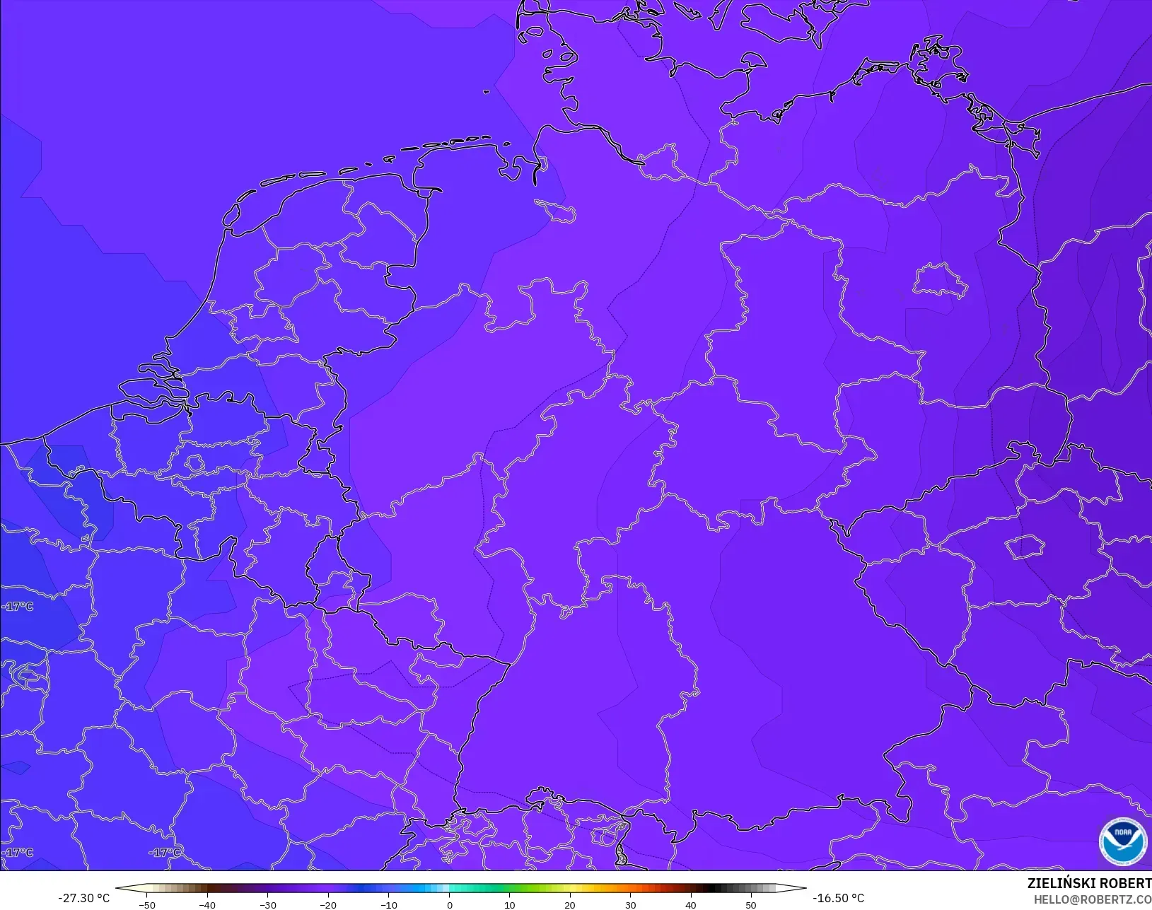 GFS モデル - ドイツ, 気温（500hPa）