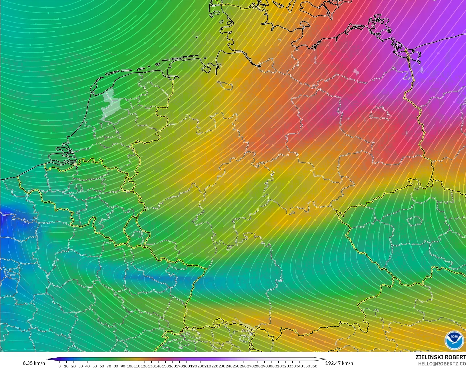 GFS モデル - ドイツ, 風速（300hPa）