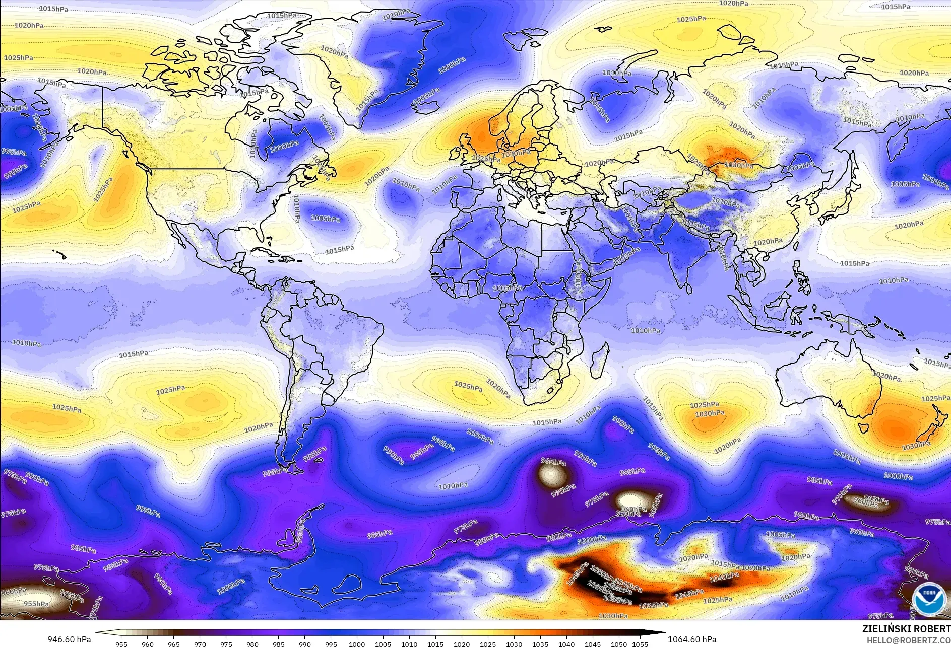 GFS モデル - 世界, 気圧
