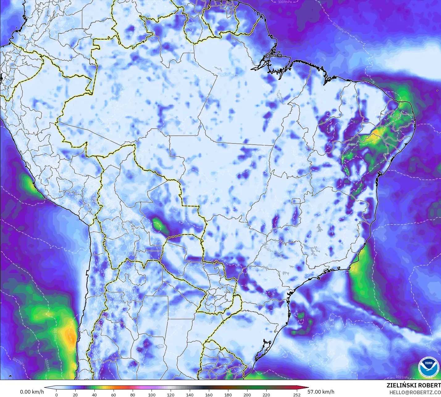 GFS モデル - ブラジル, 突風