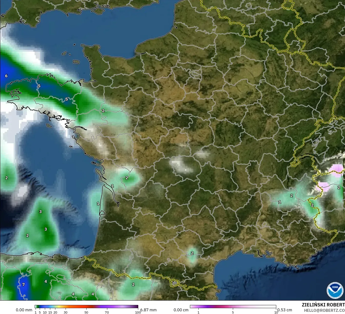 GFS モデル - フランス, 降水量、雲、気圧