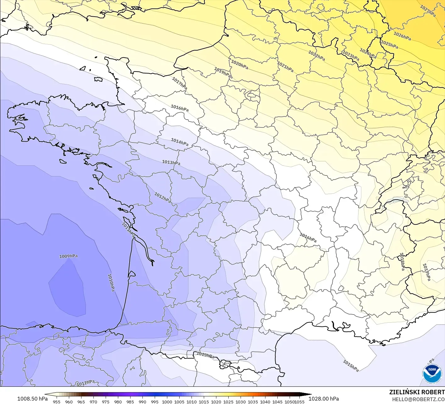GFS モデル - フランス, 気圧