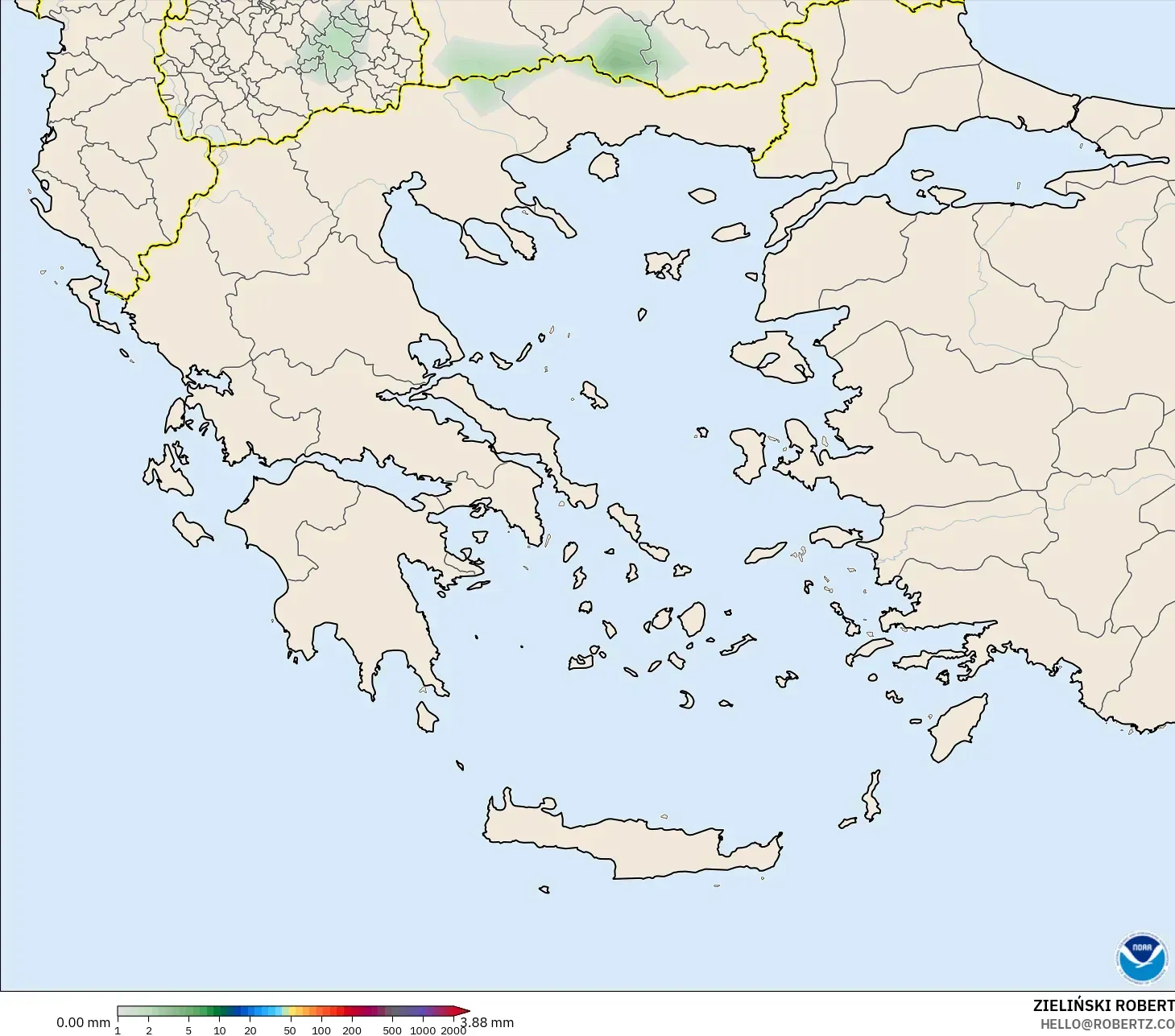 GFS モデル - ギリシャ, 降水量の合計