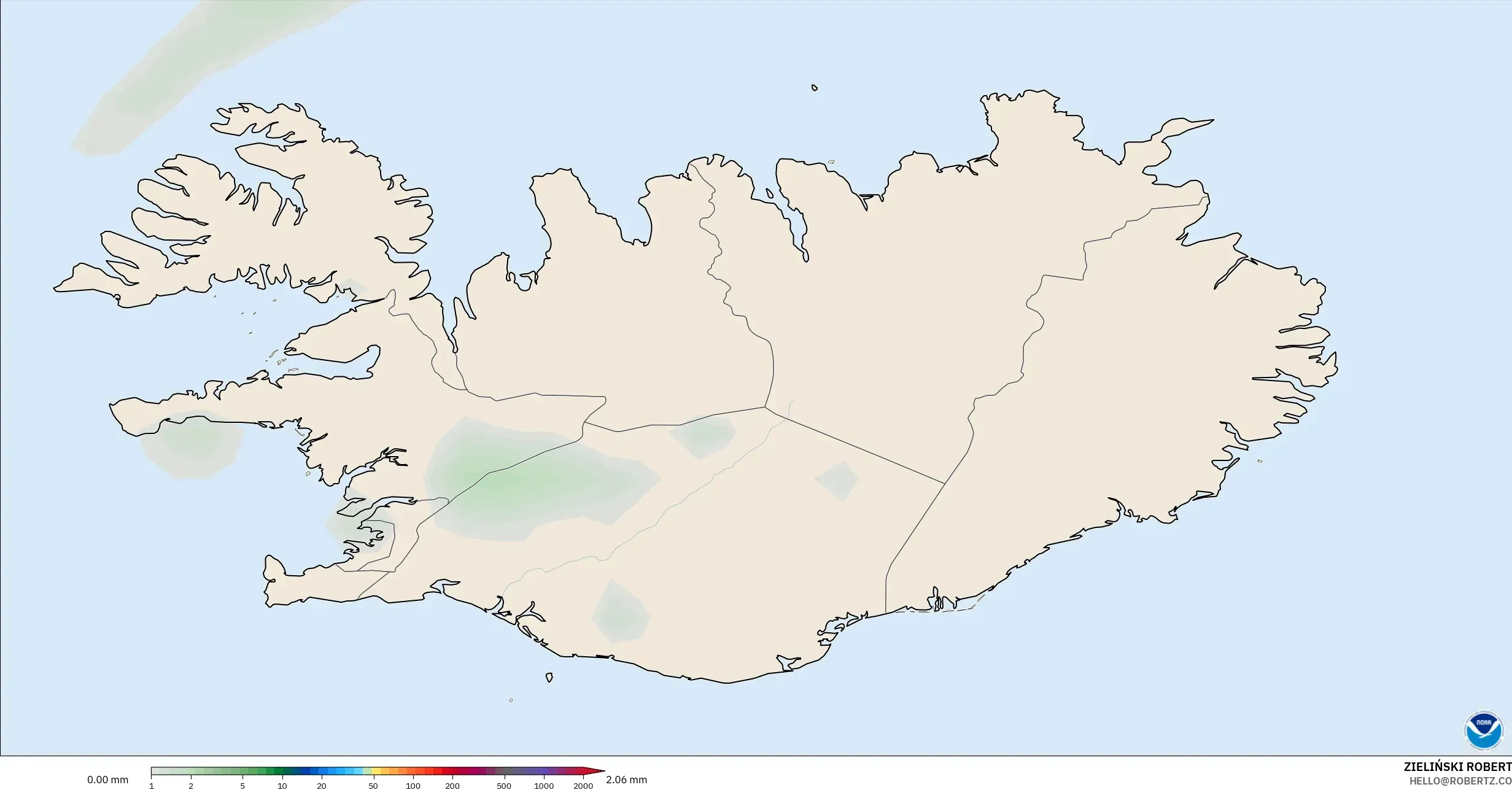 GFS モデル - アイスランド, 降水量の合計