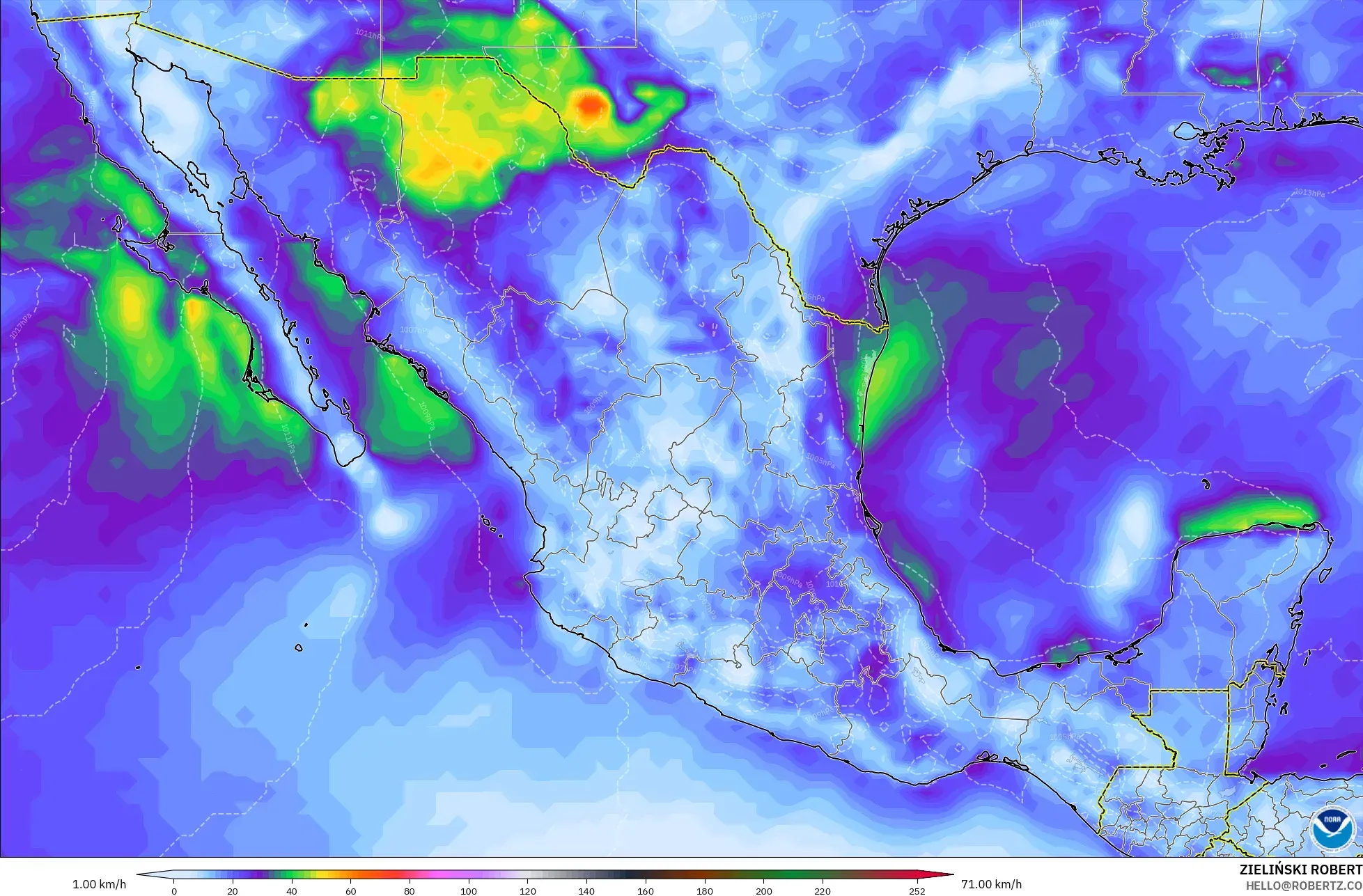 GFS モデル - メキシコ, 突風