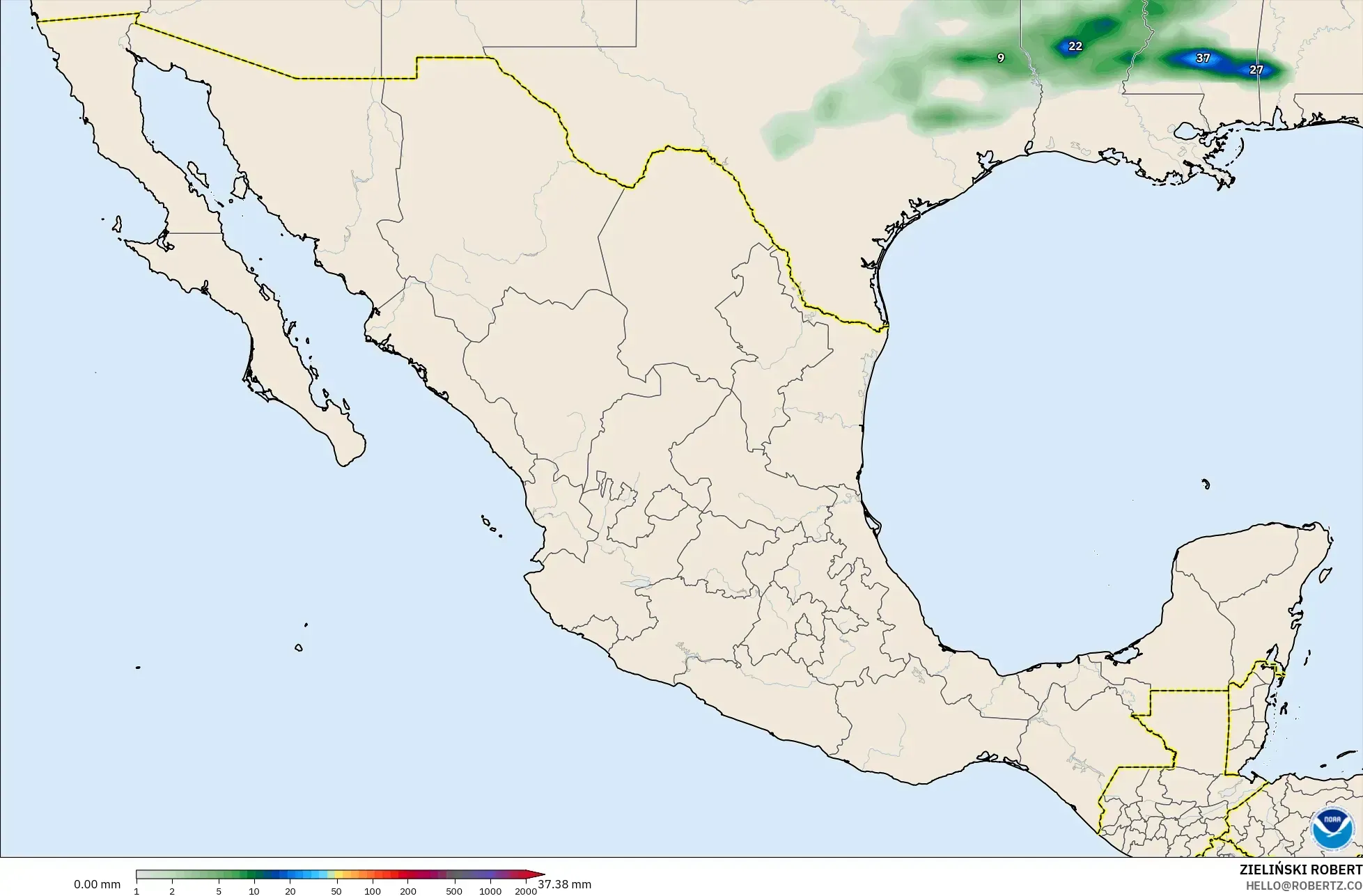 GFS モデル - メキシコ, 降水量の合計