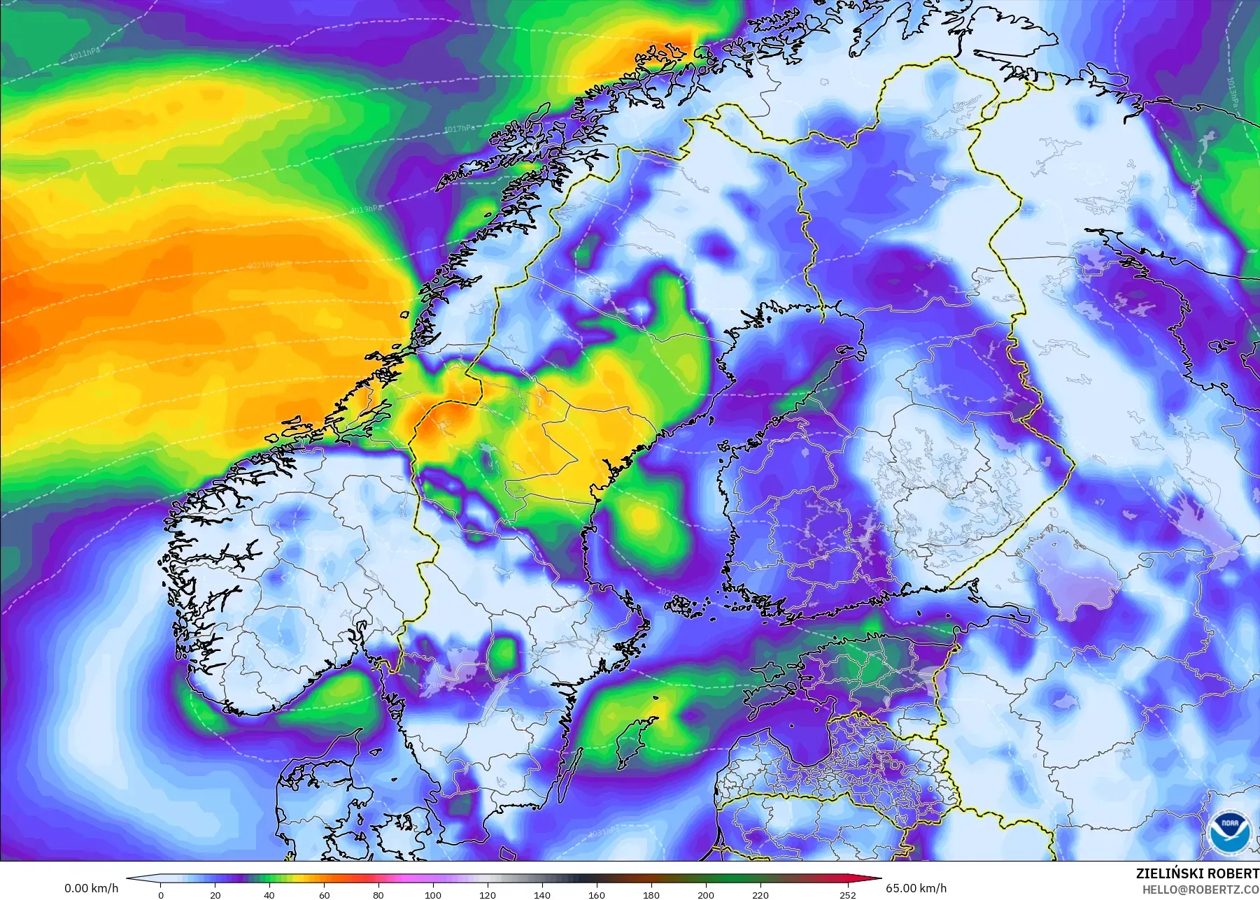 GFS モデル - スカンジナビア, 突風