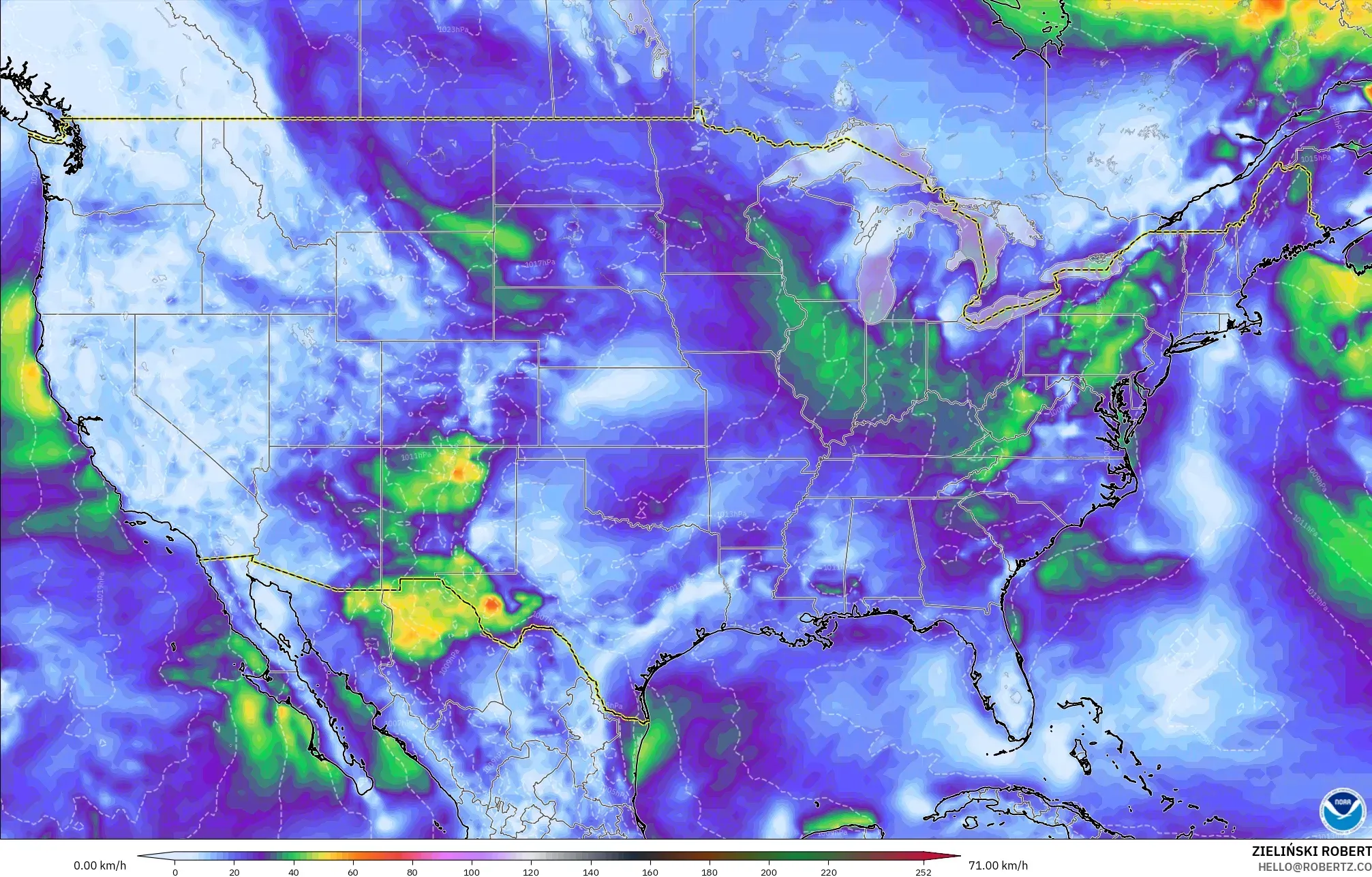 GFS モデル - アメリカ合衆国, 突風