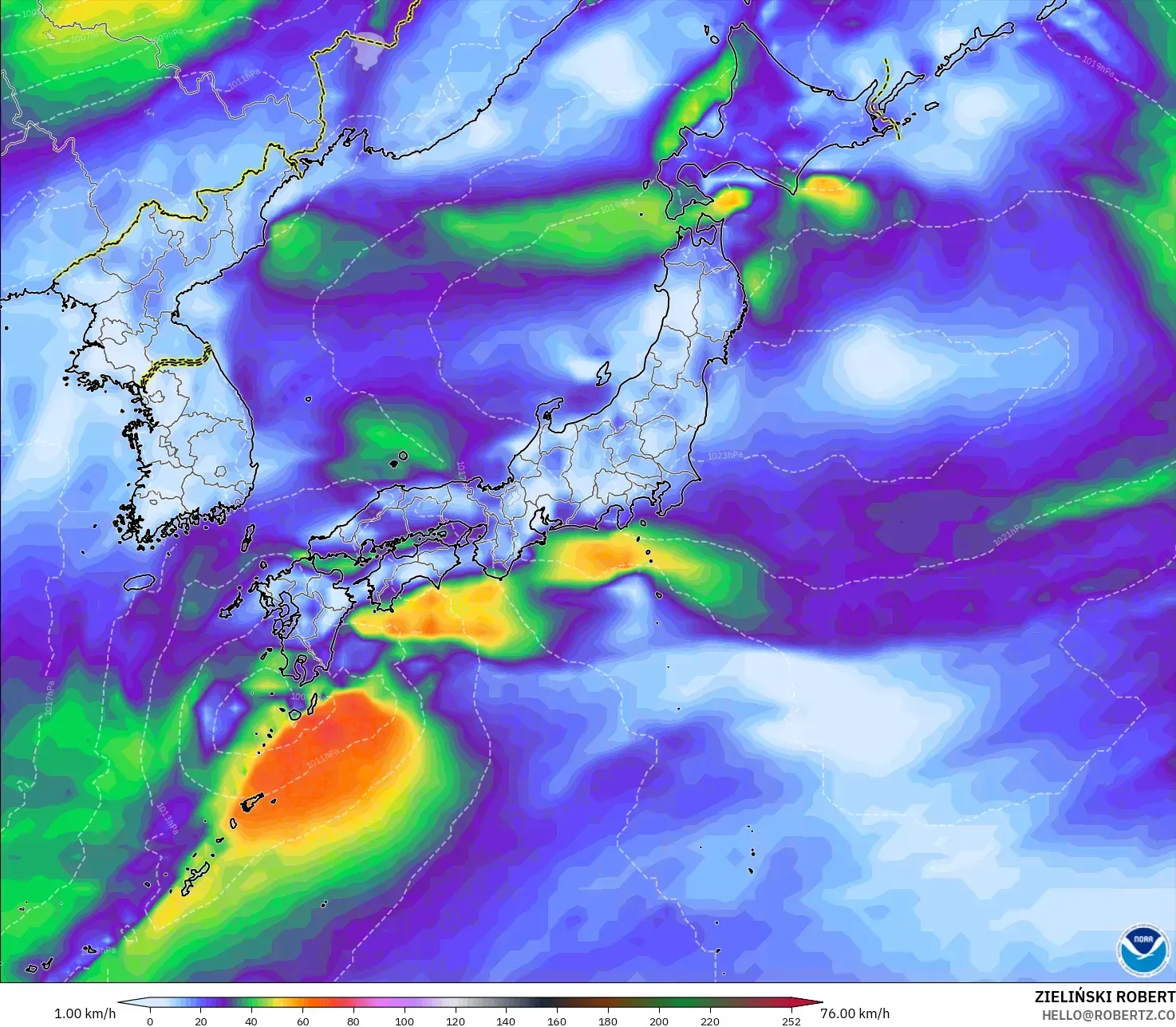 GFS モデル - 日本, 突風（最大）