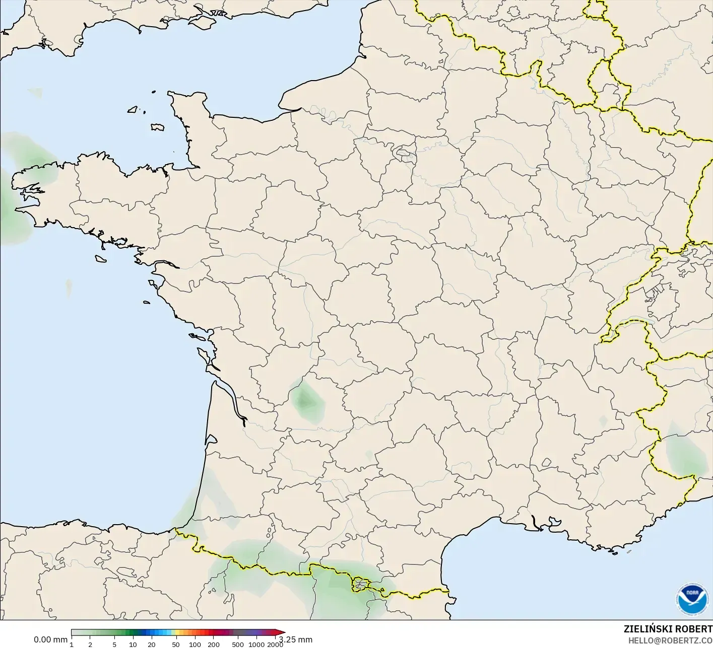 GFS モデル - フランス, 降水量の合計
